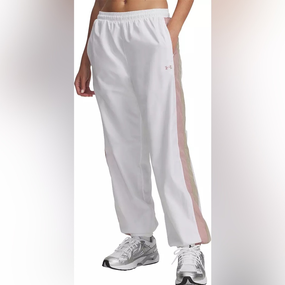 NWT Under Armour Icon Crinkle Pants | White/Tourmaline | Size M